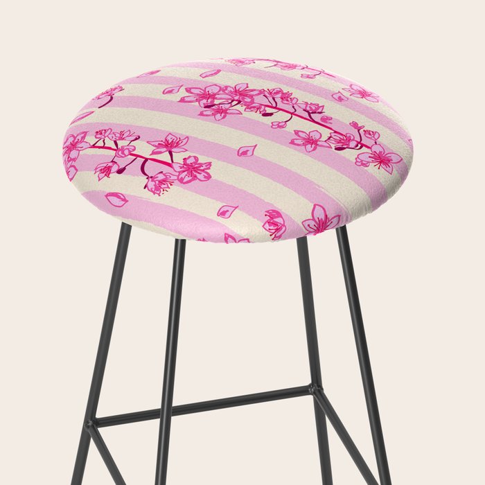 Retro Pink Cherry Blossoms Stool Gallery Image 2