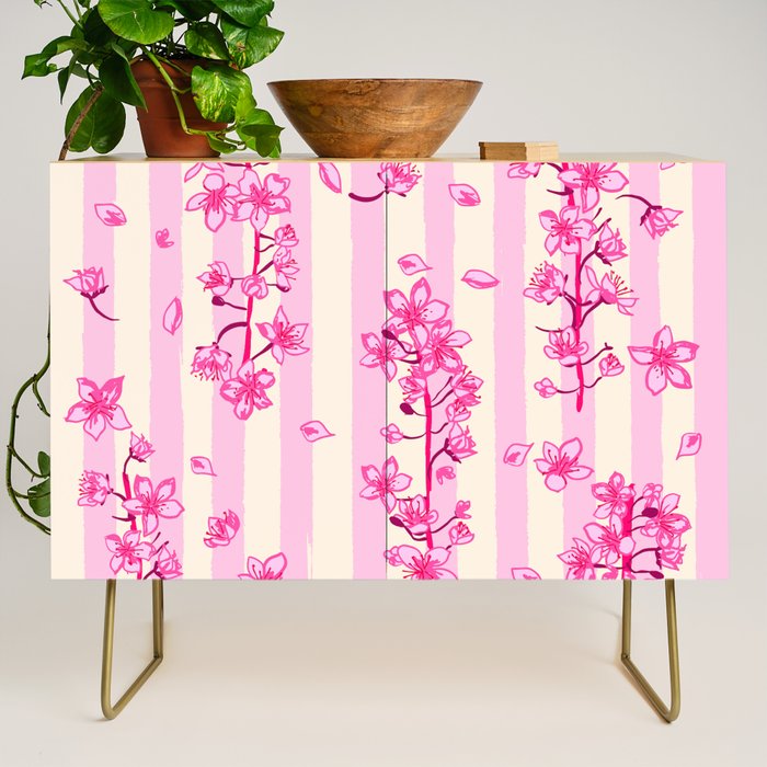 Retro Pink Cherry Blossoms Credenza Gallery Image 1