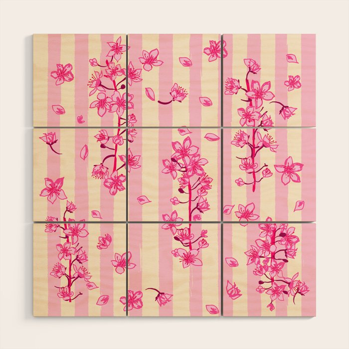 Retro Pink Cherry Blossoms Wood Wall Art Gallery Image 1