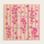Retro Pink Cherry Blossoms Wood Wall Art Gallery Image 1