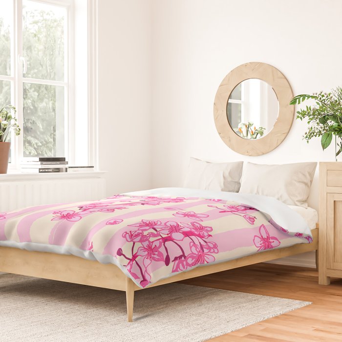 Retro Pink Cherry Blossoms Duvet Cover Gallery Image 2