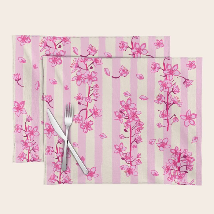 Retro Pink Cherry Blossoms Placemat Gallery Image 1