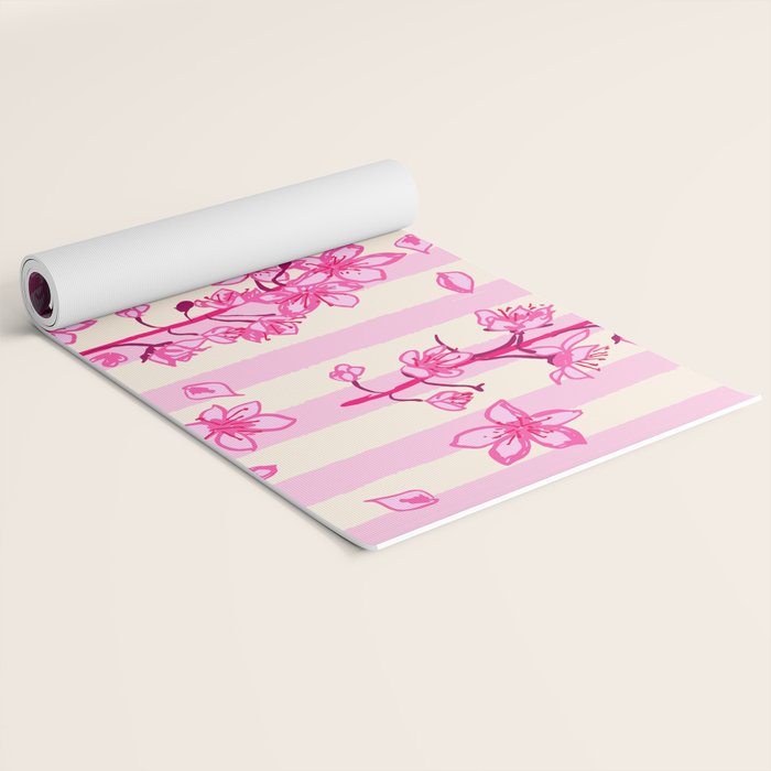 Retro Pink Cherry Blossoms Yoga Mat Gallery Image 2