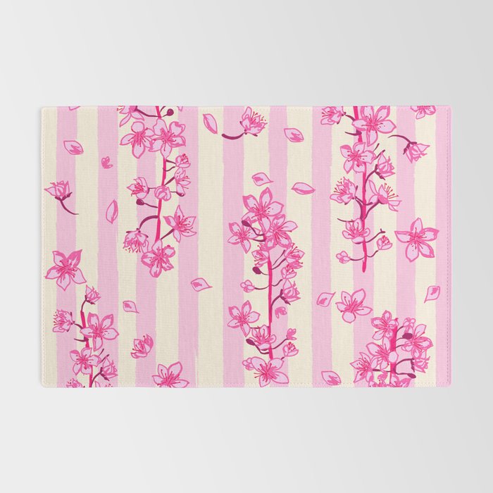 Retro Pink Cherry Blossoms Rug Gallery Image 2