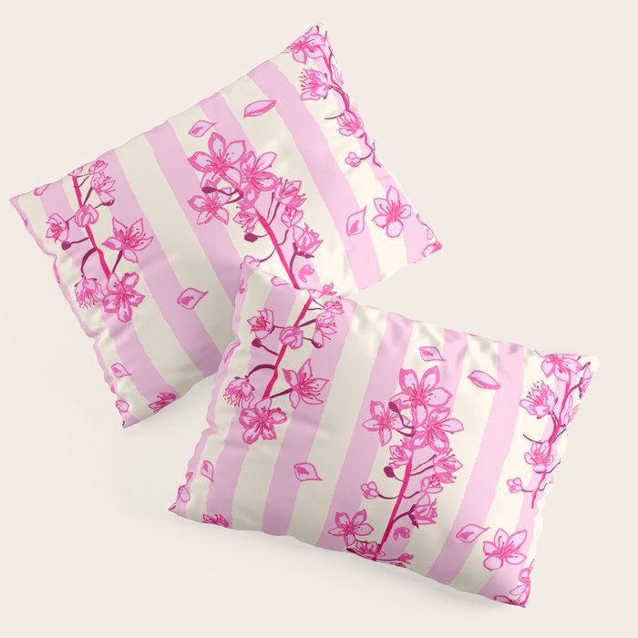 Retro Pink Cherry Blossoms Pillow Sham Gallery Image 3