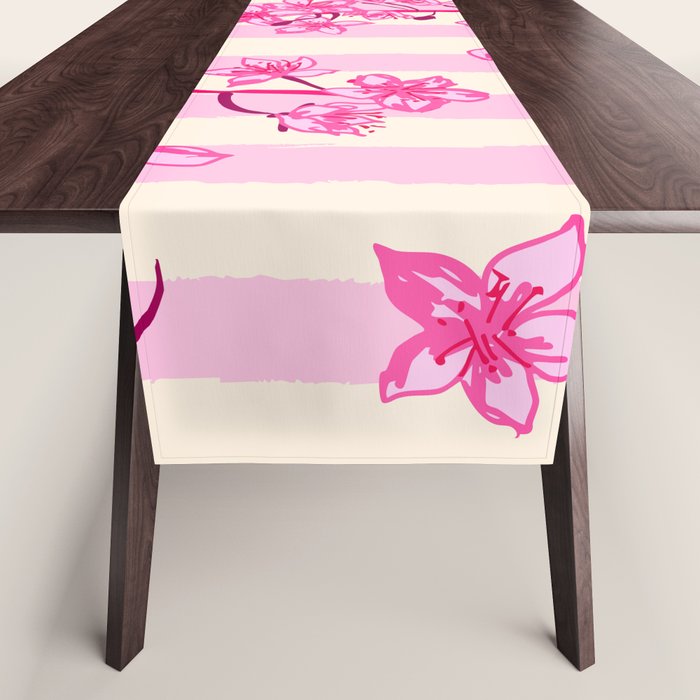Retro Pink Cherry Blossoms Table Runner Gallery Image 1