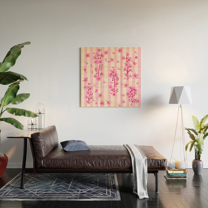 Retro Pink Cherry Blossoms Wood Wall Art Gallery Image 2