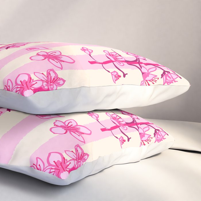Retro Pink Cherry Blossoms Pillow Sham Gallery Image 3