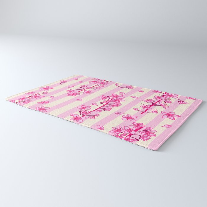 Retro Pink Cherry Blossoms Rug Gallery Image 3