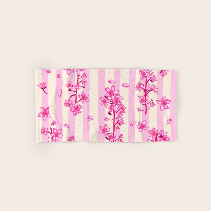 Retro Pink Cherry Blossoms Bath Towel Gallery Image 1