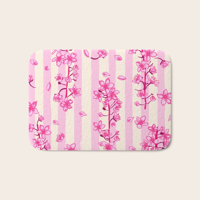 Retro Pink Cherry Blossoms Bath Mat Gallery Image 1