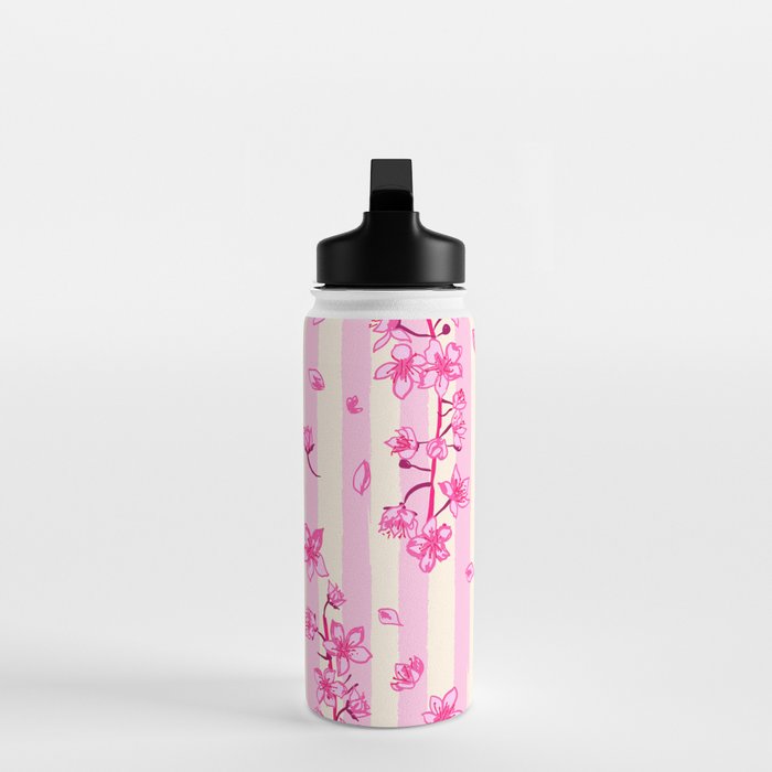 Retro Pink Cherry Blossoms Water Bottle Gallery Image 3
