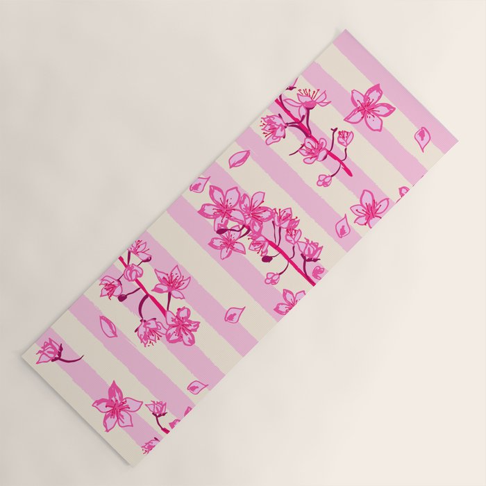 Retro Pink Cherry Blossoms Yoga Mat Gallery Image 1