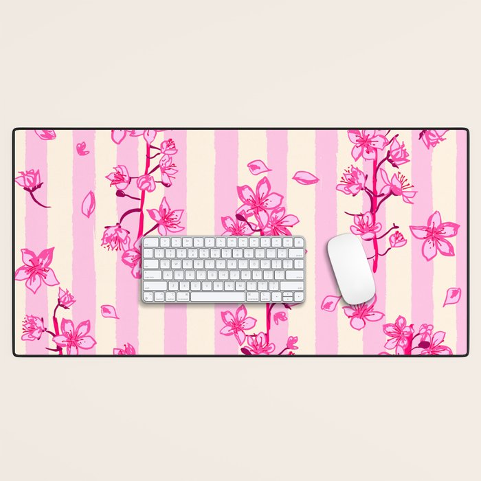 Retro Pink Cherry Blossoms Desk Mat Gallery Image 1