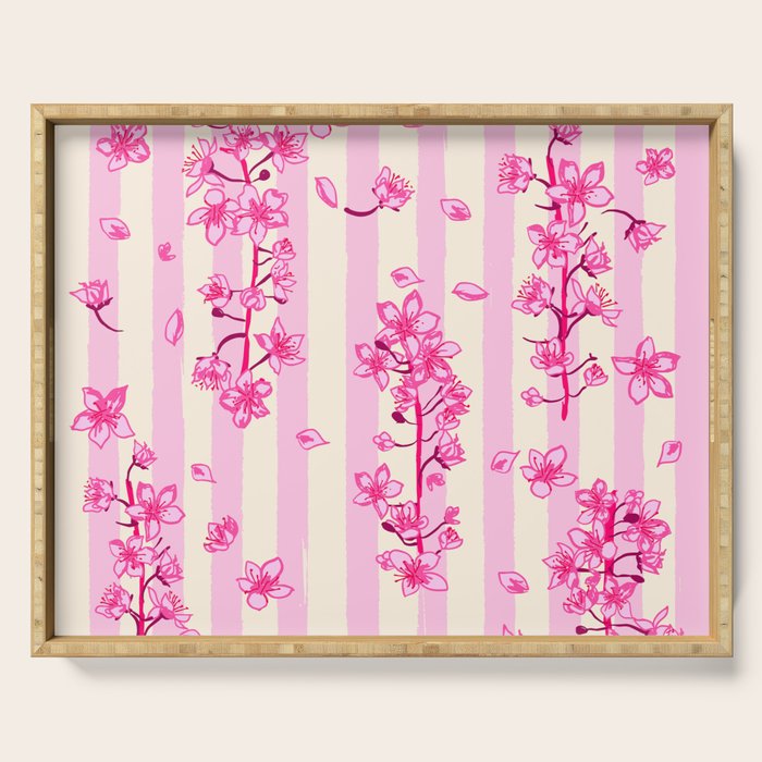 Retro Pink Cherry Blossoms Serving Tray Gallery Image 1