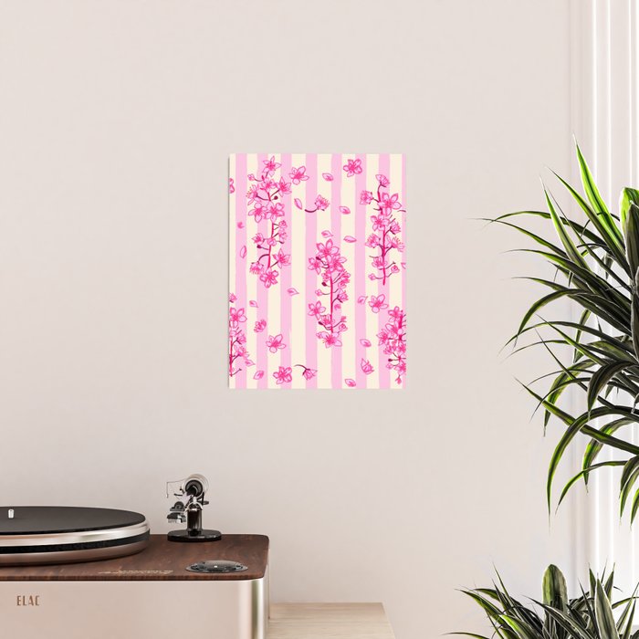 Retro Pink Cherry Blossoms Poster Gallery Image 2