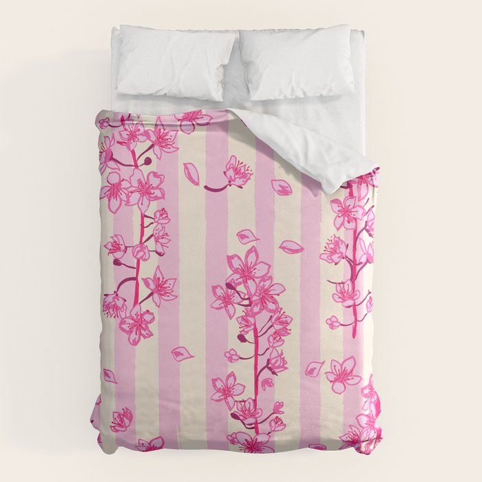 Retro Pink Cherry Blossoms Duvet Cover Gallery Image 1