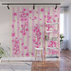 Retro Pink Cherry Blossoms Wall Mural Gallery Image 1