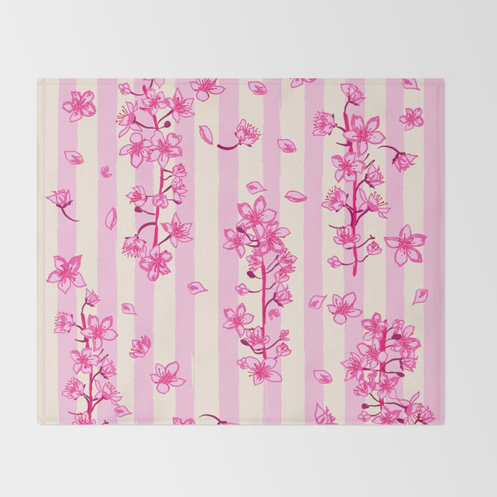 Retro Pink Cherry Blossoms Throw Blanket Gallery Image 2