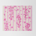 Retro Pink Cherry Blossoms Throw Blanket Gallery Image 2