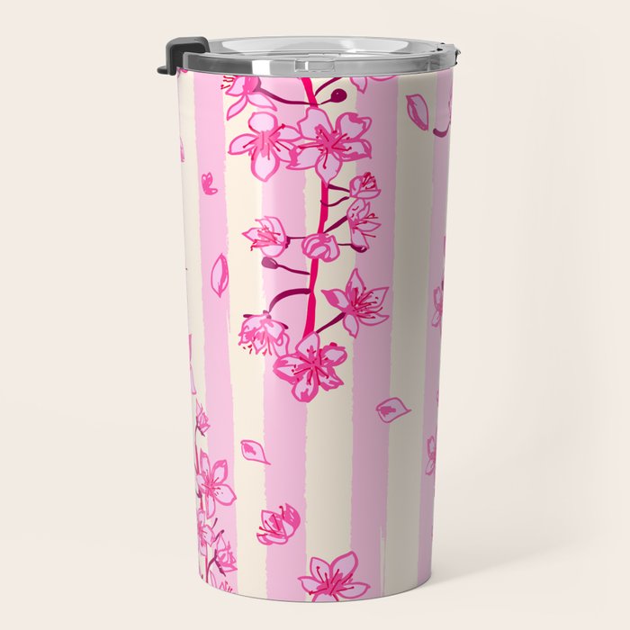 Retro Pink Cherry Blossoms Travel Mug Gallery Image 3