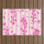 Retro Pink Cherry Blossoms Outdoor Rug Gallery Image 1