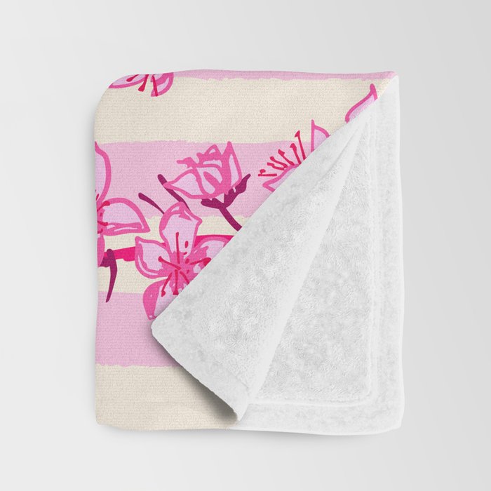 Retro Pink Cherry Blossoms Throw Blanket Gallery Image 3