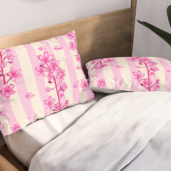 Retro Pink Cherry Blossoms Pillow Sham Gallery Image 2