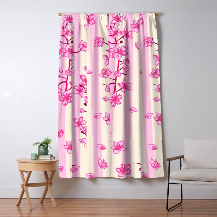 Retro Pink Cherry Blossoms Window Curtain Gallery Image 5