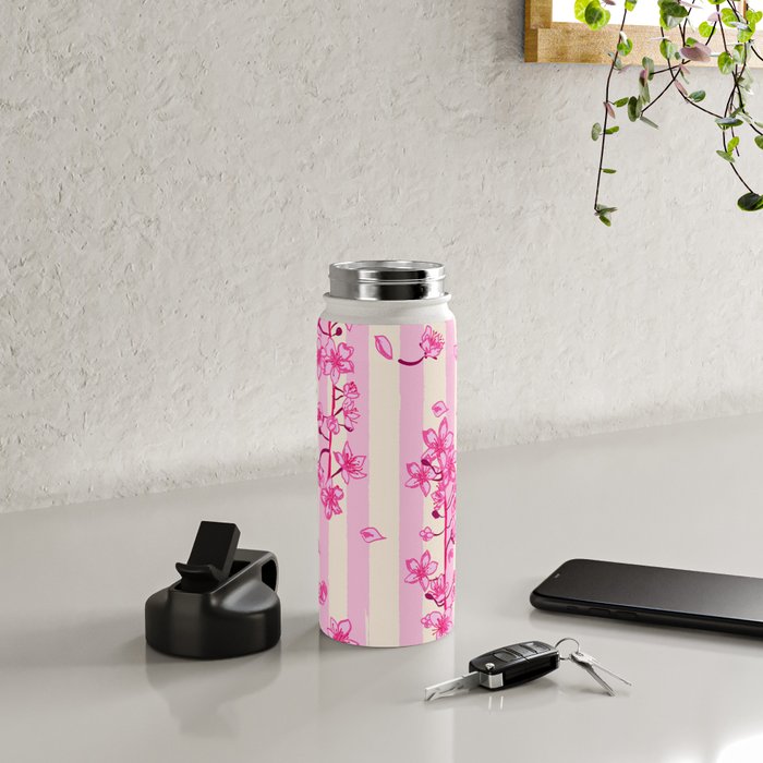 Retro Pink Cherry Blossoms Water Bottle Gallery Image 4