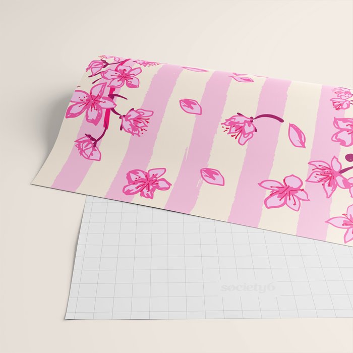 Retro Pink Cherry Blossoms Wrapping Paper Gallery Image 2