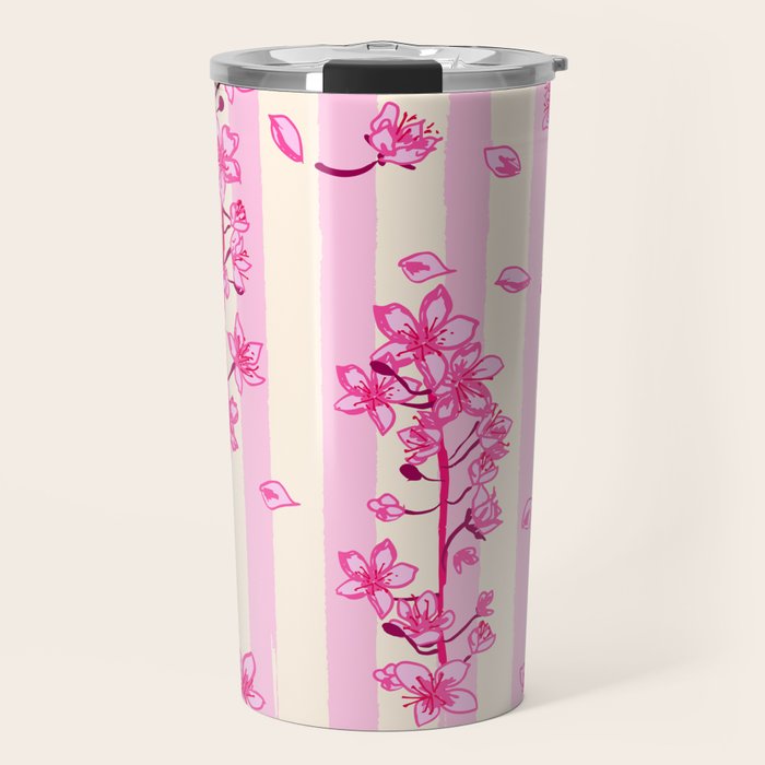 Retro Pink Cherry Blossoms Travel Mug Gallery Image 1