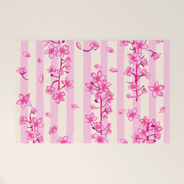 Retro Pink Cherry Blossoms Welcome Mat Gallery Image 1