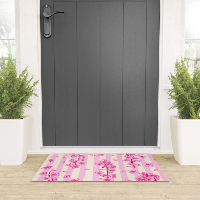Retro Pink Cherry Blossoms Welcome Mat Gallery Image 3