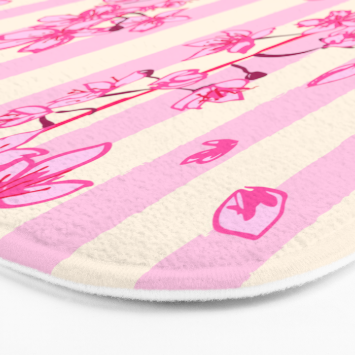 Retro Pink Cherry Blossoms Bath Mat Gallery Image 3