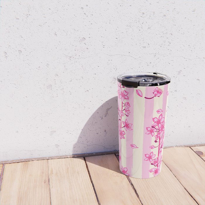 Retro Pink Cherry Blossoms Travel Mug Gallery Image 4
