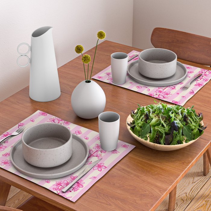 Retro Pink Cherry Blossoms Placemat Gallery Image 2
