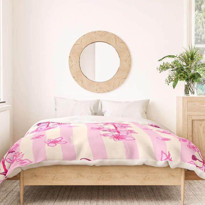 Retro Pink Cherry Blossoms Duvet Cover Gallery Image 3