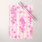 Retro Pink Cherry Blossoms Wrapping Paper Gallery Image 1