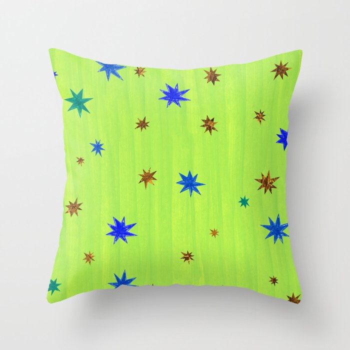Celestial Star Twinkle in Galaxy Green Watercolor Throw Pillow Gallery Image 6