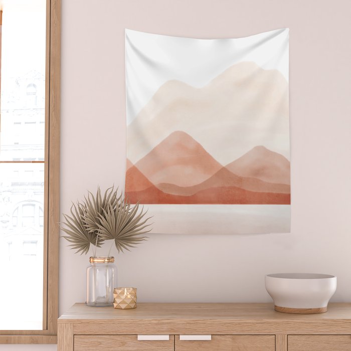 Warm watercolor abstract landscape Wall Tapestry Gallery Image 2