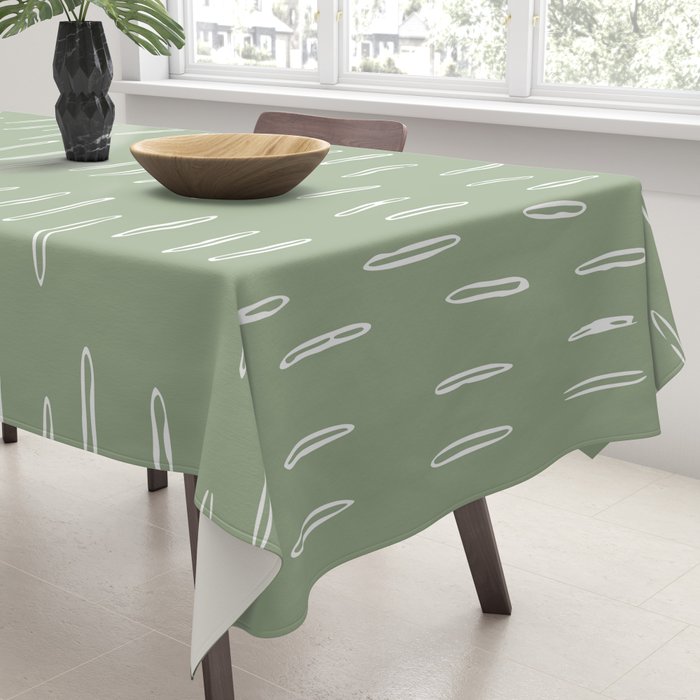 Raindrop Boho Abstract Pattern, Sage Green Tablecloth Gallery Image 3