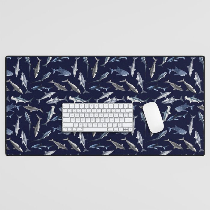 SHARKS PATTERN (NAVY BLUE) Desk Mat Gallery Image 1