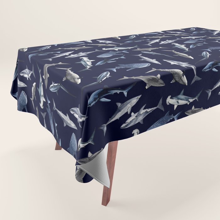SHARKS PATTERN (NAVY BLUE) Tablecloth Gallery Image 1