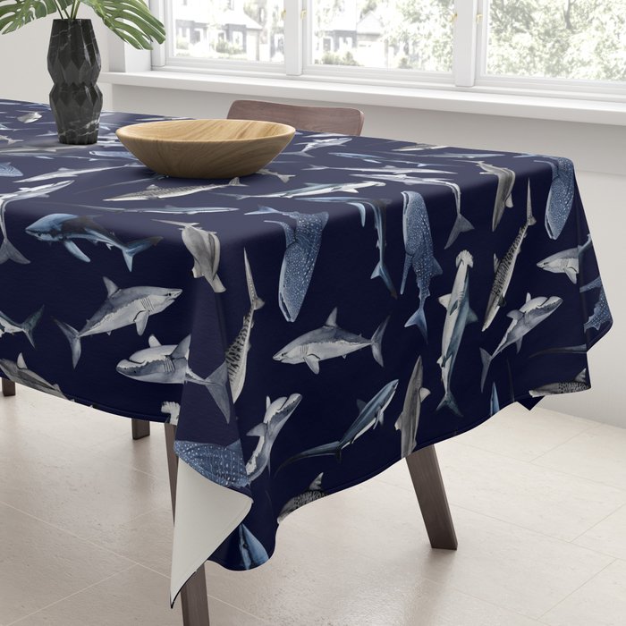 SHARKS PATTERN (NAVY BLUE) Tablecloth Gallery Image 3