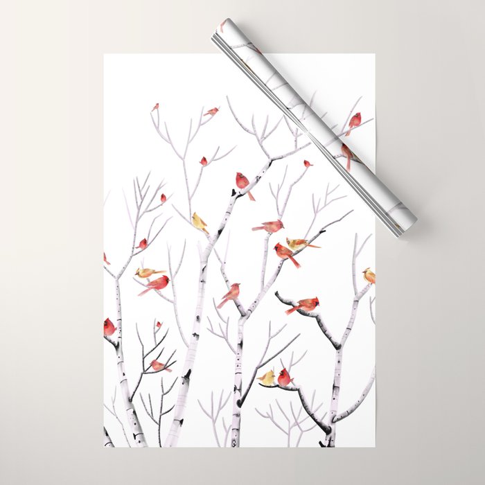 Birch Trees and Cardinal 2  Wrapping Paper Gallery Image 1