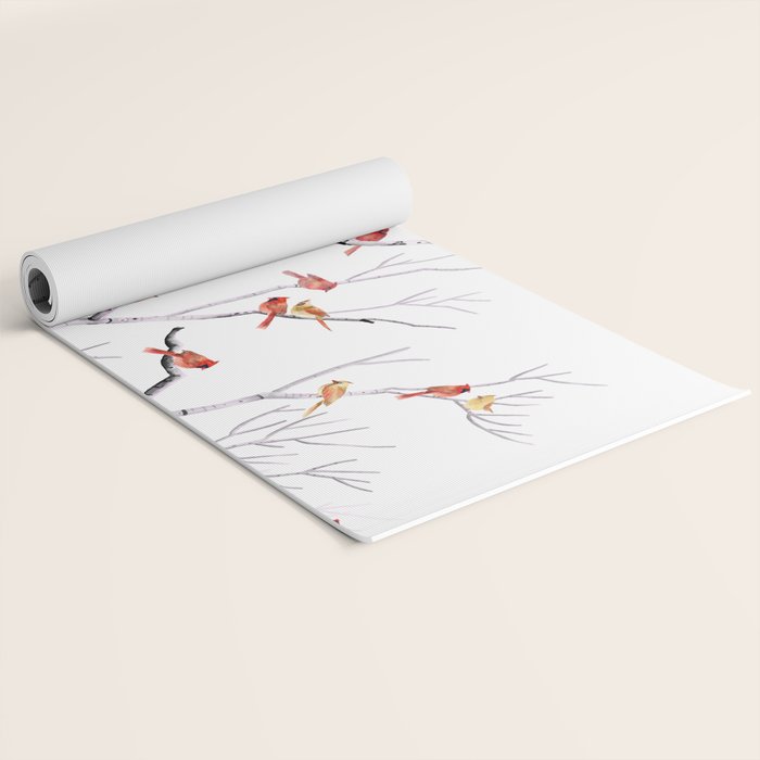 Birch Trees and Cardinal 2  Yoga Mat Gallery Image 2