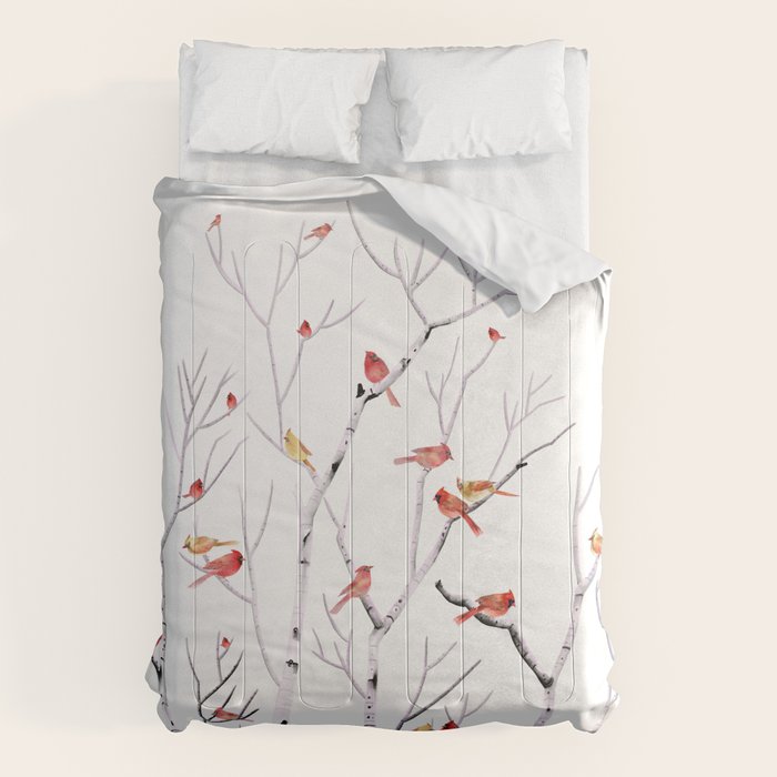Birch Trees and Cardinal 2  Comforter Gallery Image 1