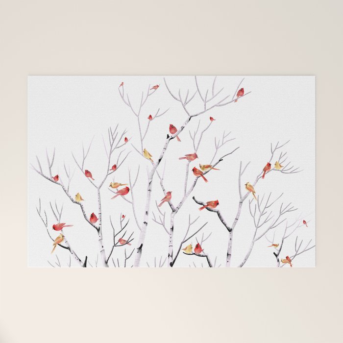 Birch Trees and Cardinal 2  Welcome Mat Gallery Image 1