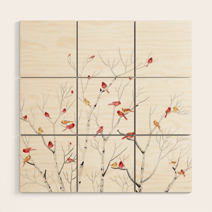Birch Trees and Cardinal 2  Wood Wall Art Gallery Image 1